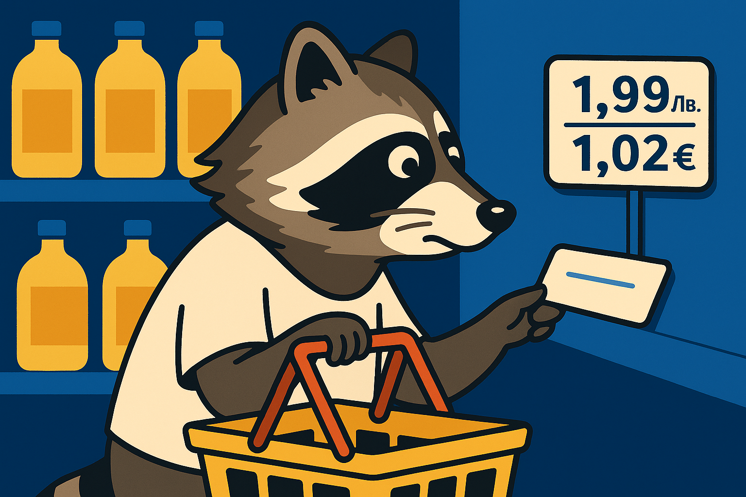 Racoon looking at prices in eur and bulgarian leva
